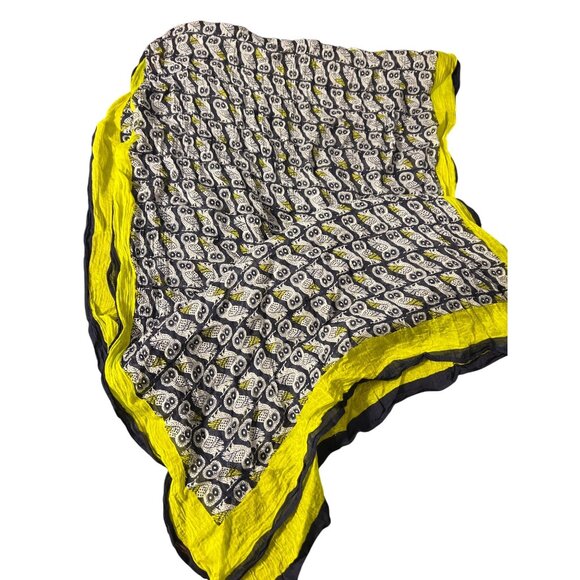 Crown Ivy Owl Print Scarf Navy Blue Lime Green White Semi Sheer 72" x 29" - Picture 1 of 4